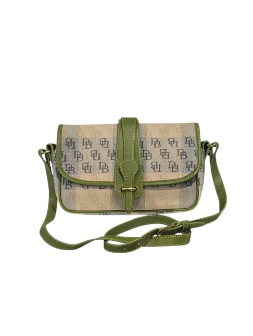 Dooney & Bourke Beige DB Monogram Crossbody with Olive Trim